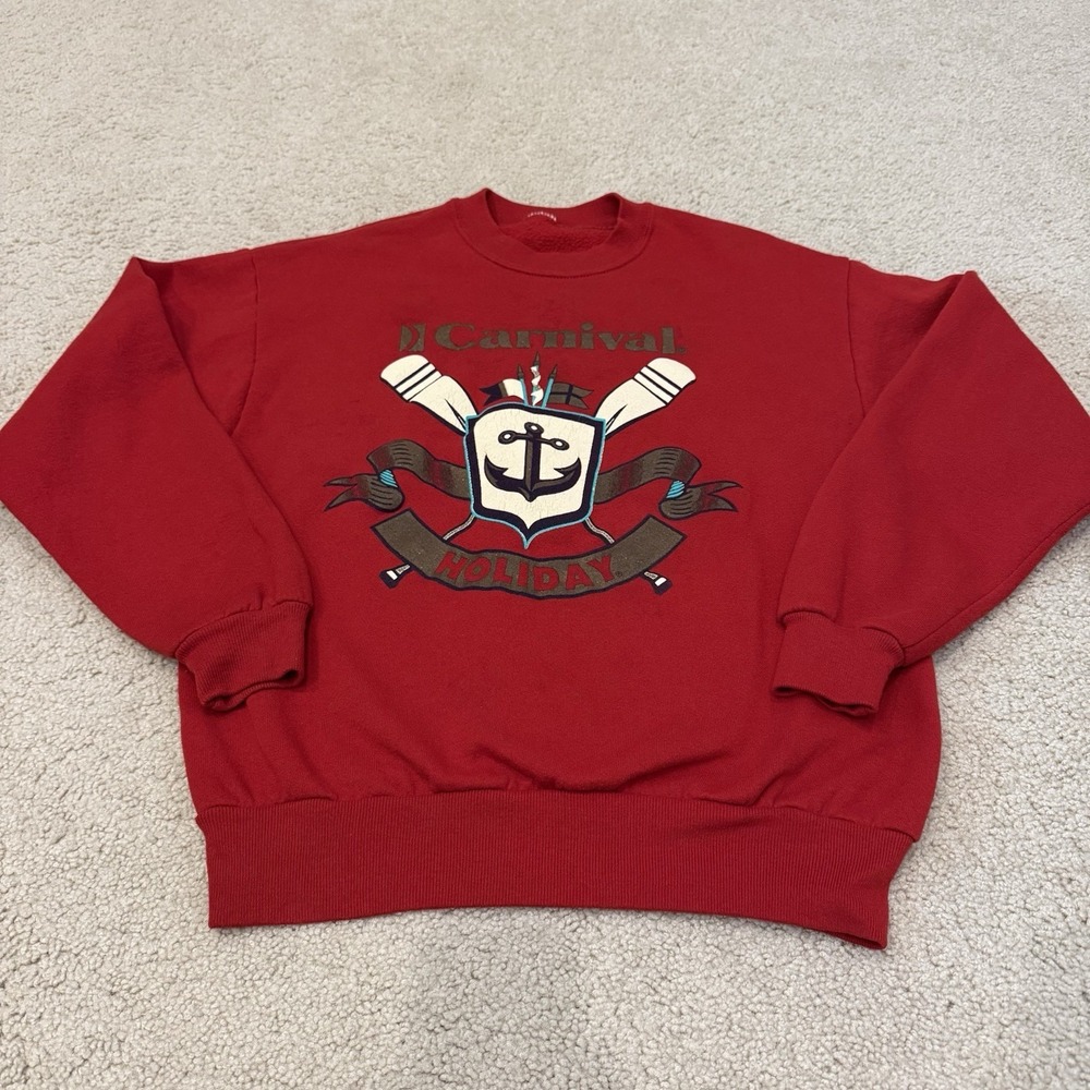 Vintage Carnival Cruise Holiday Crewneck Pullover Sweatshirt Red Women's Size S